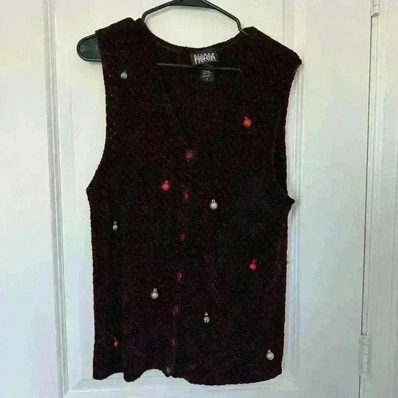 EILEEN FISHER - Vintage Maroon Sweater Vest with ornaments size 2 - Picture 1 of 9